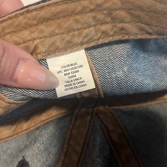 Blue denim baseball cap hat one size fits most brown leather adjustable back​ - Picture 4 of 4